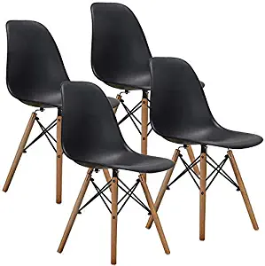 VECELO Mid Century Modern Style Dining Chair Side Chairs with Natural Wood Legs (Set of 4),Easy Assemble for Kitchen Dining Room,Living Room,Bedroom(Black)