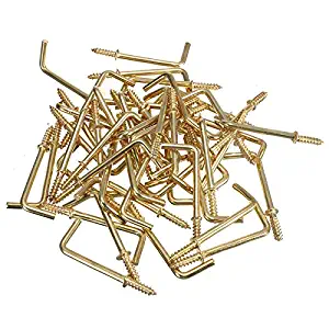 L Shaped Screw Dresser Cup Hooks Hanging Hangers DIY - Brass Plated, 50 pcs (1-1/2inch)