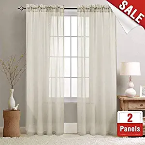 Sheer Curtains 84 inches Long for Living Room Rod Pocket Sheer Window Curtain Panels for Bedroom Voile Curtain Set 1 Pair Nature