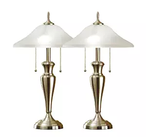 Artiva USA Twin-Pack Classic Cordinates, 24-Inch Brushed Steel Table Lamps Set with Hammered Glass Shades