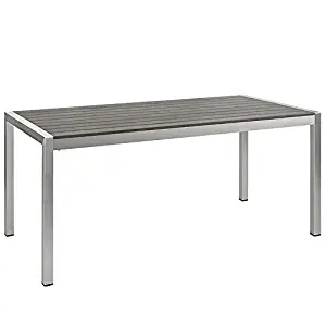 Modway Shore Aluminum Outdoor Patio Extendable Dining Table in Silver Gray