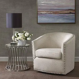Madison Park MP103-0236 Tyler Swivel Chair - Solid Wood, Plywood, Metal Base Accent Armchair Modern Classic Style Family Room Sofa Furniture, Natural