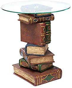 Design Toscano Stacked Book Volumes Vintage Decor End Table with Glass Top, 20 Inch, Polyresin, Full Color