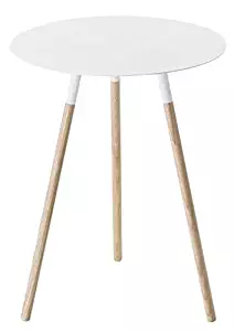 Wood & Steel Mid-Century Modern Round Side Table in White Finish