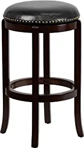 Flash Furniture 29'' High Backless Cappuccino Wood Barstool with Black Leather Swivel Seat