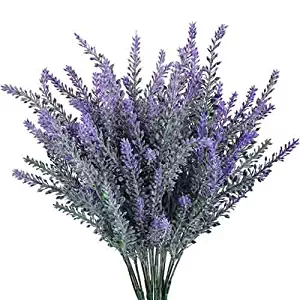 GTIDEA 4pcs Artificial Flowers Flocked Plastic Lavender Bundle Fake Plants Wedding Bridle Bouquet Indoor Outdoor Home Kitchen Office Table Centerpieces Arrangements Christmas Decor