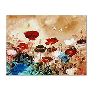 Wieco Art Blooming Poppies Canvas Prints Wall Art Colorful Flowers Pictures Paintings for Living Room Bedroom Bathroom Home Decorations Modern Stretched and Framed Pretty Floral Giclee Artwork