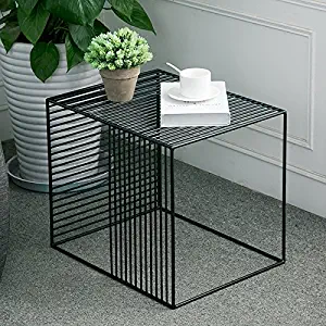 WGX Square Wrought Iron Coffee Table Outdoor Iron End Table Nesting Side Tables Plant Stand, Black, Set of One (B L19xW14.5xH15.7)