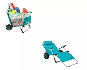 Mac Sports 2-in-1 Beach Folding Lounge Chair+Cargo Cart for Tanning Outdoors Sunbathing | Sun Chair, Tanning Chair, Portable, Lightweight, Lounger for Patio, Collapsible with All-Terrain Wheels | Teal