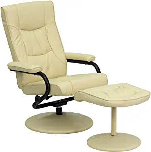 Flash Furniture Contemporary Multi-Position Recliner and Ottoman with Wrapped Base in Cream Leather