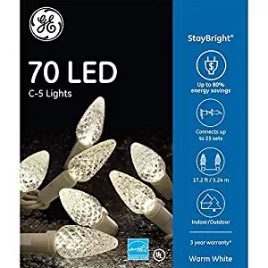 GE StayBright 70-Count 17.25-ft Constant Warm White C5 LED Plug-In Indoor/Outdoor Christmas String Lights ENERGY STAR