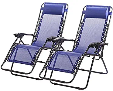New Zero Gravity Chairs Case Of 2 Lounge Patio Chairs Outdoor Yard Beach O62 (Blue)