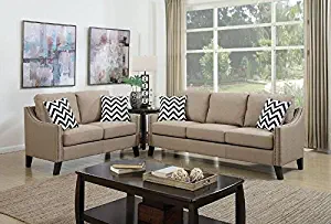 Poundex F6908 Bobkona Debora Linen-Like 2 Piece Sofa and Loveseat Set, Sand