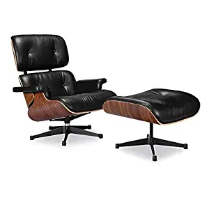 Soho Modern Style Premium Reproduction Lounge Chair - Mid Century Modern Chair and Ottoman, 3 Leather Options, 2 Veneer Options (Italian Leather)