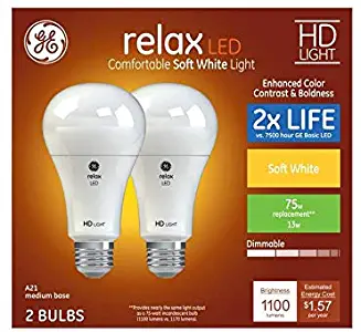 GE Relax 2-Pack 75 W Equivalent Dimmable Warm White A21 LED Light Fixture Light Bulbs 46322