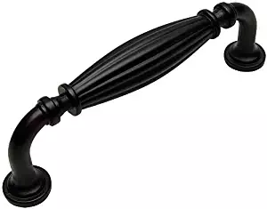 10 Pack - Cosmas 7123FB Flat Black Country Style Cabinet Hardware Ribbed Handle Pull - 3-3/4" Inch (96mm) Hole Centers