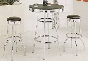 Black Retro Chrome Bar Table Set 50s Barstool Stools