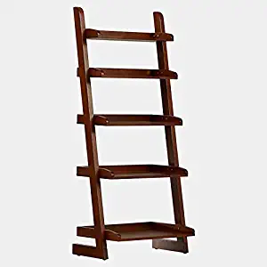 BUkk Wood Ladder Bookcase - 5 Tier Tipover Restraint Bookcase - Antique Natural Oak