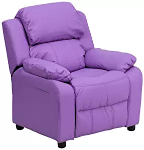 Flash Furniture Deluxe Padded Contemporary Lavender Vinyl Kids Recliner with Storage Arms