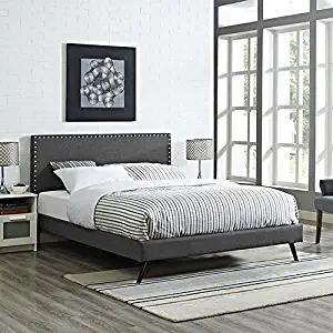 Modway Phoebe Full Fabric Platform Bed with Round Splayed Legs in Gray