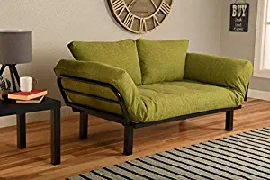 Kodiak Best Futon Lounger Sit Lounge Sleep Smaller Size Furniture is Perfect for College Dorm Bedroom Studio Apartment Guest Room Covered Patio Porch (Lime Green Linen)