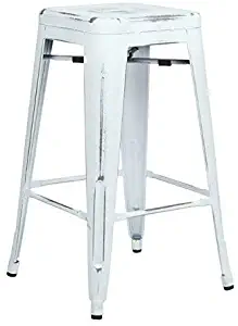 Office Star Bristow Antique Metal Barstool, 26-Inch, Antique White, 4-Pack
