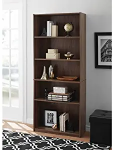 Mainstays 5-Shelf Wood Bookcase - WALNUT