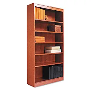 Alera Square Corner Wood Bookcase, Seven-Shelf, 35-5/8 x 11-3/4 x 84, Medium Cherry