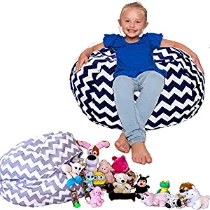Lilly's Love Kids Bean Bag Chair Cover for Soft Stuffed Animal Storage (Navy)