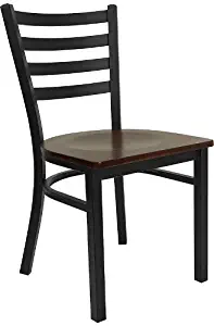 Flash Furniture 4 Pk. HERCULES Series Black Ladder Back Metal Restaurant Chair - Mahogany Wood Seat
