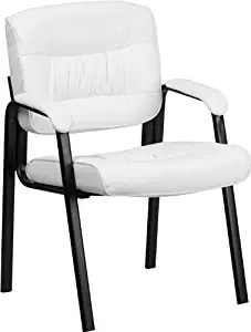 Flash Furniture White Leather Executive Side Reception Chair with Black Frame Finish