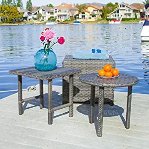 Christopher Knight Home 284925 Lakeport Patio Furniture Grey 3 Piece Outdoor Wicker Side Table Set