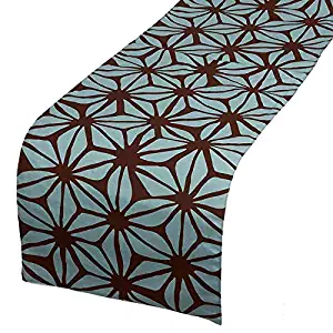 Table Runner - Cotton Dresser Scarf, Rectangular Table Runner with Floral Print, Great as Coffee Table Runner, Dining Table Runner, or Kitchen Table Runner, Brown and Teal Blue, 70 x 13.25 Inches