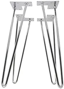 Probrico Hairpin Table Legs (Set of 4), Heavy Duty Polished Chrome Rods for Industrial Design Look (28 Inch), Mid Century Modern Furniture Legs