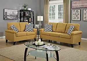 Poundex F6906 Bobkona Tyler Linen-Like 2 Piece Sofa and Loveseat Set, Citrus