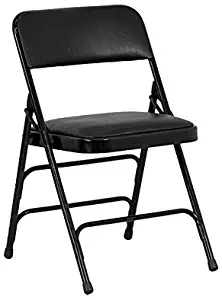 Flash Furniture HERCULES Series Curved Triple Braced & Double Hinged Black Vinyl Metal Folding Chair