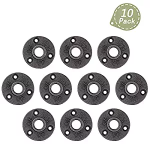 1/2 INCH Malleable Cast Iron Floor Flange 10 Pcs, Industrial Steel Fits Standard Half Inch Threaded Black Pipes and Fittings, Build Vintage DIY Furniture Shelving, Threaded Hole-Industrial Black Pipe