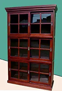 D-ART 3 Section Sliding Door Bookcase Cabinet - in Mahogany Wood