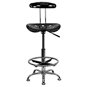 Adjustable Height Drafting Stool with Tractor Seat, Multiple Colors, Adjusts to Bar Stool Seat Height, Chrome Foot Ring and Base, High-Density Polymer Seat and Back, Floor Glides on Tractor Seat Stool