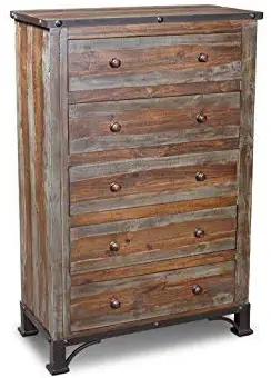 Crafters and Weavers Logan Boulevard Rustic Industrial Solid Wood 5-Drawer Dresser