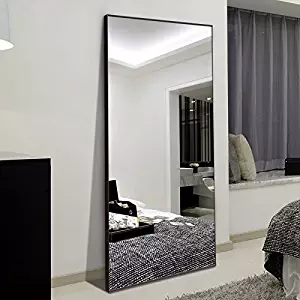 H&A 65"x22" Full Length Mirror Bedroom Floor Mirror Standing or Hanging (Black)