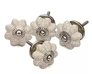 Set of 4 Ceramic White Pumpkin Decorative Antique Door Knobs- Interior Round Knobs and Pulls for Cabinet/Girls Dresser/Kids Cupboard (White Small Size)