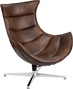 Emma + Oliver Bomber Jacket Leather Swivel Cocoon Chair
