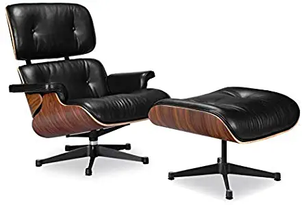 Soho Modern Style Mid-Century Modern Lounge Chair, with Included Ottoman, 3 Leather Options (Black, Italian Leather)