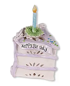 Blue Sky Ceramic Happy Bir Cake Tealight Holder, 5.5 x 5.5 x 8