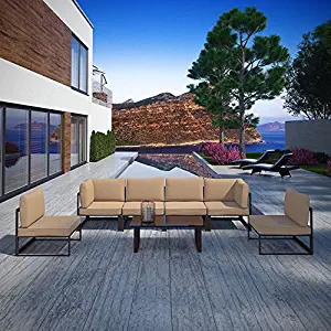 Modway Fortuna 7-Piece Aluminum Outdoor Patio Sectional Sofa Set in Brown Mocha