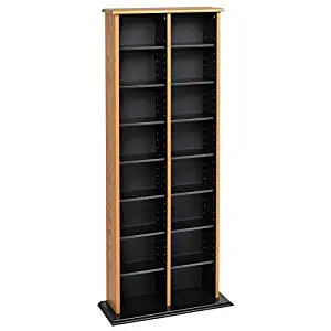 Prepac Double Multimedia Tower Storage Cabinet, Oak and Black