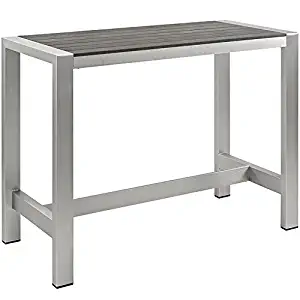 Modway Shore Aluminum Outdoor Patio Bar Table in Silver Gray