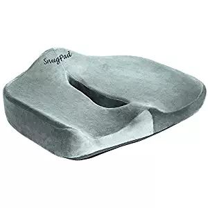 SnugPad Low Orthopedic Memory Foam Cushion for Office Chair Sciatica Tailbone Back Pain Relief Sitting Truck Driver Cars Front Seats Pillow Wheelchair Kitchen Chairswith with No-S, 1 Pack Gray,