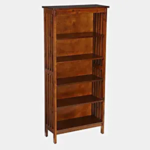 BUkk Wood Bookcase with Slatted Sides - Bookcase with 5 Shelves - Antique Oak